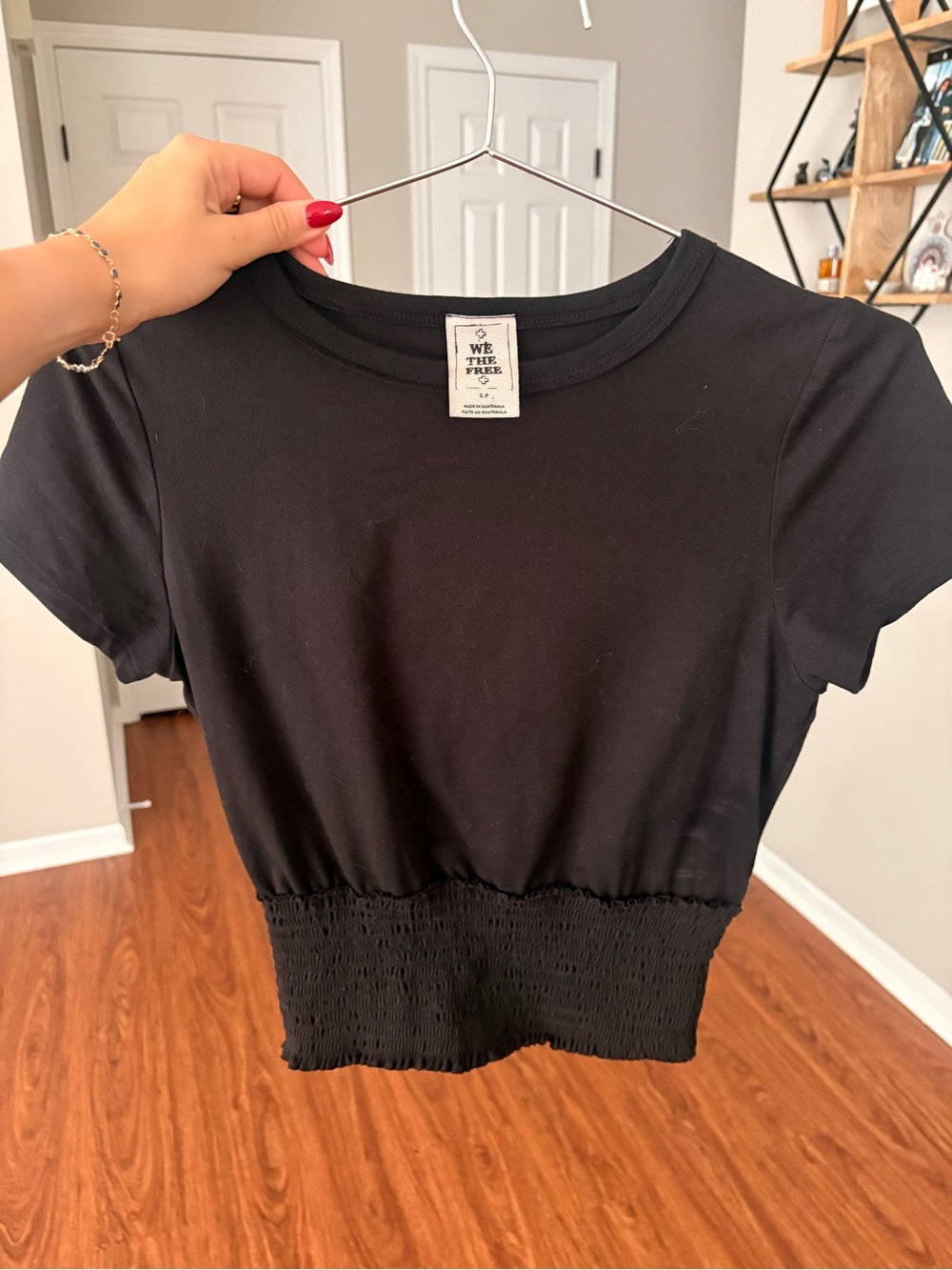We The Free Black Smocked-Hem Tee